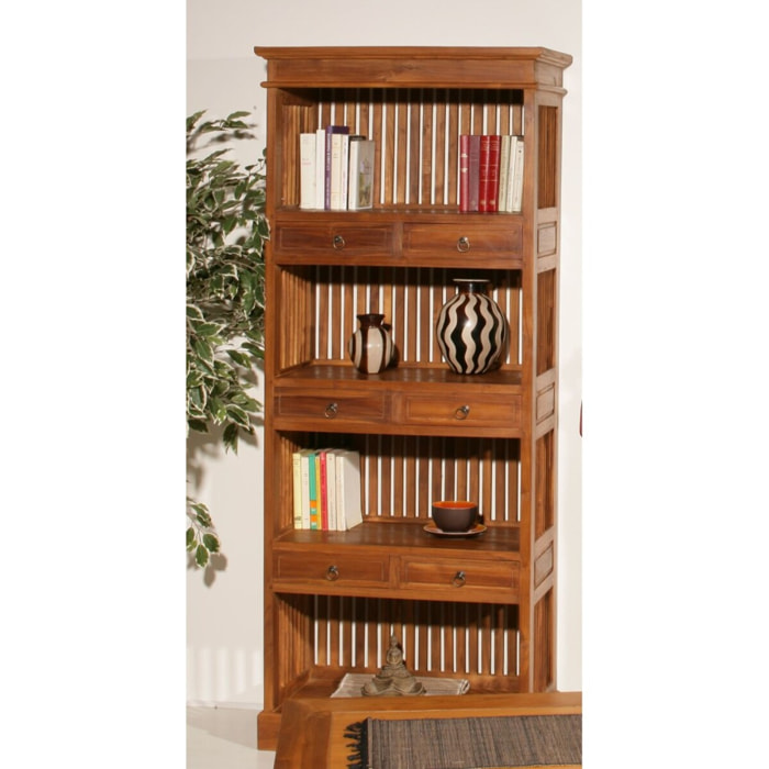 API - Étagère bibliothèque marron 6 tiroirs bois Teck