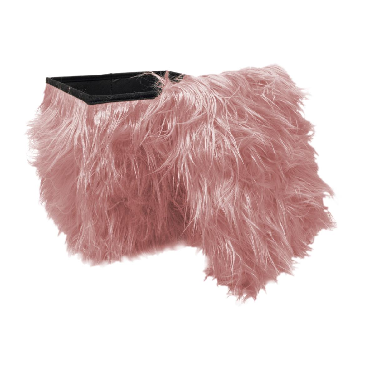 Pouf Poggiapiedi Contenitore Quadrato Ecopelliccia Yeti Rosa