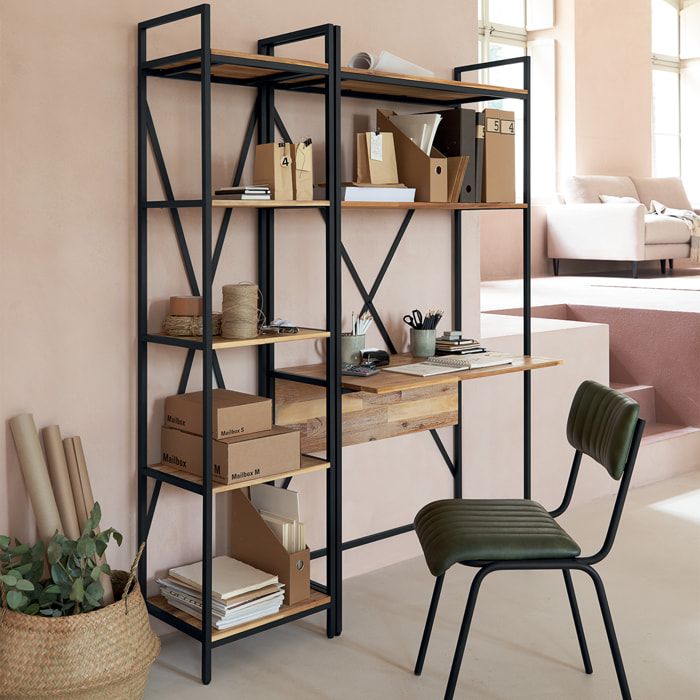 Bibliothèque "Edena" acacia et métal 45x180cm