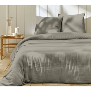 Parure housse de couette 3pcs 100% gaze de coton_gris galet