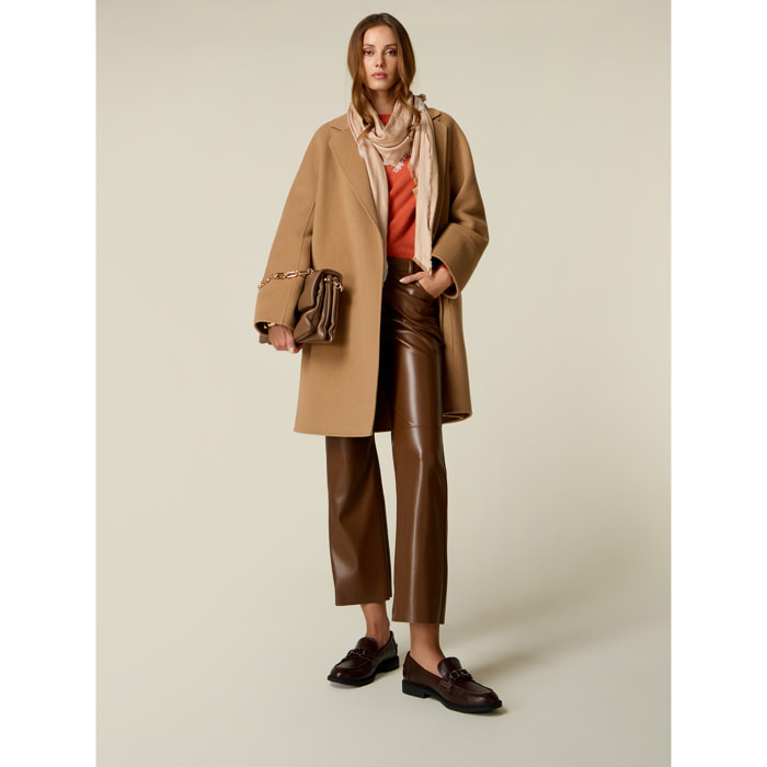 Oltre - Pantaloni flare in tessuto spalmato - Marrone