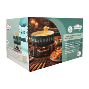 Appareil à fondue en fonte avec 6 fourchettes bleu canard MONTAGNE