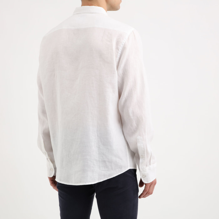 Chemise Island - coupe regular - 100% lin - broderie - blanc