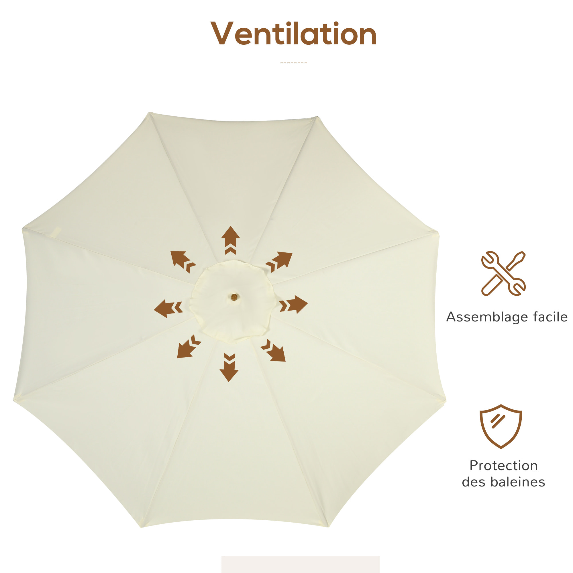 Parasol droit Ø3 m – Grand format – Bois de bambou