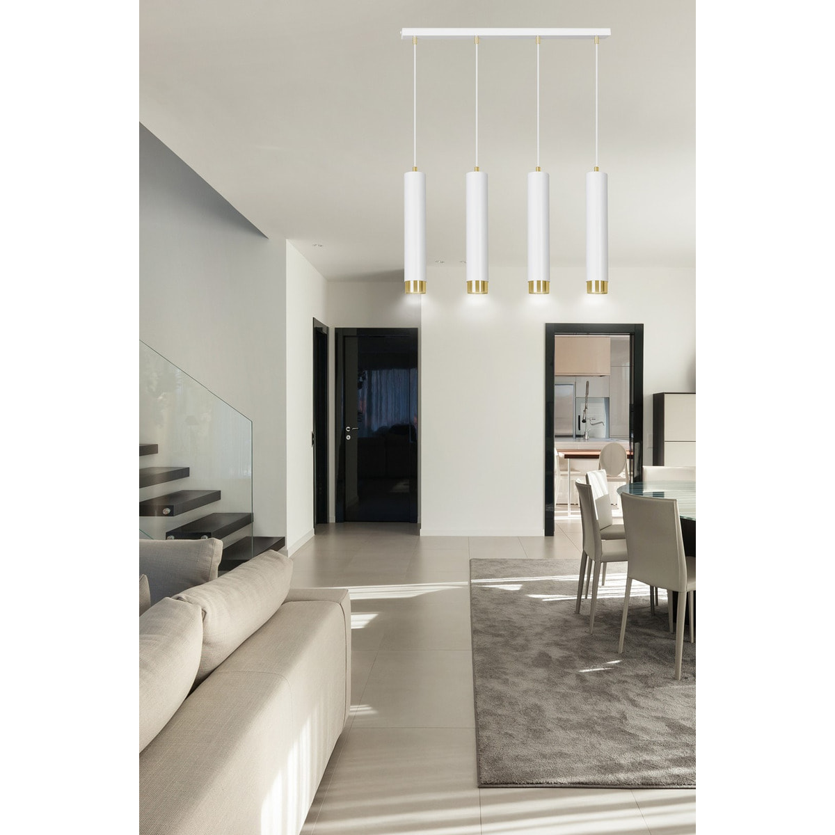Lampada a sospensione Kibo in acciaio bianco e oro