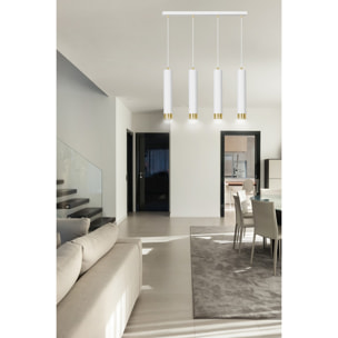 Lampada a sospensione Kibo in acciaio bianco e oro