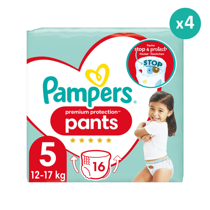 4x16 Couches-Culottes Premium Protection Pants Taille 5, Pampers