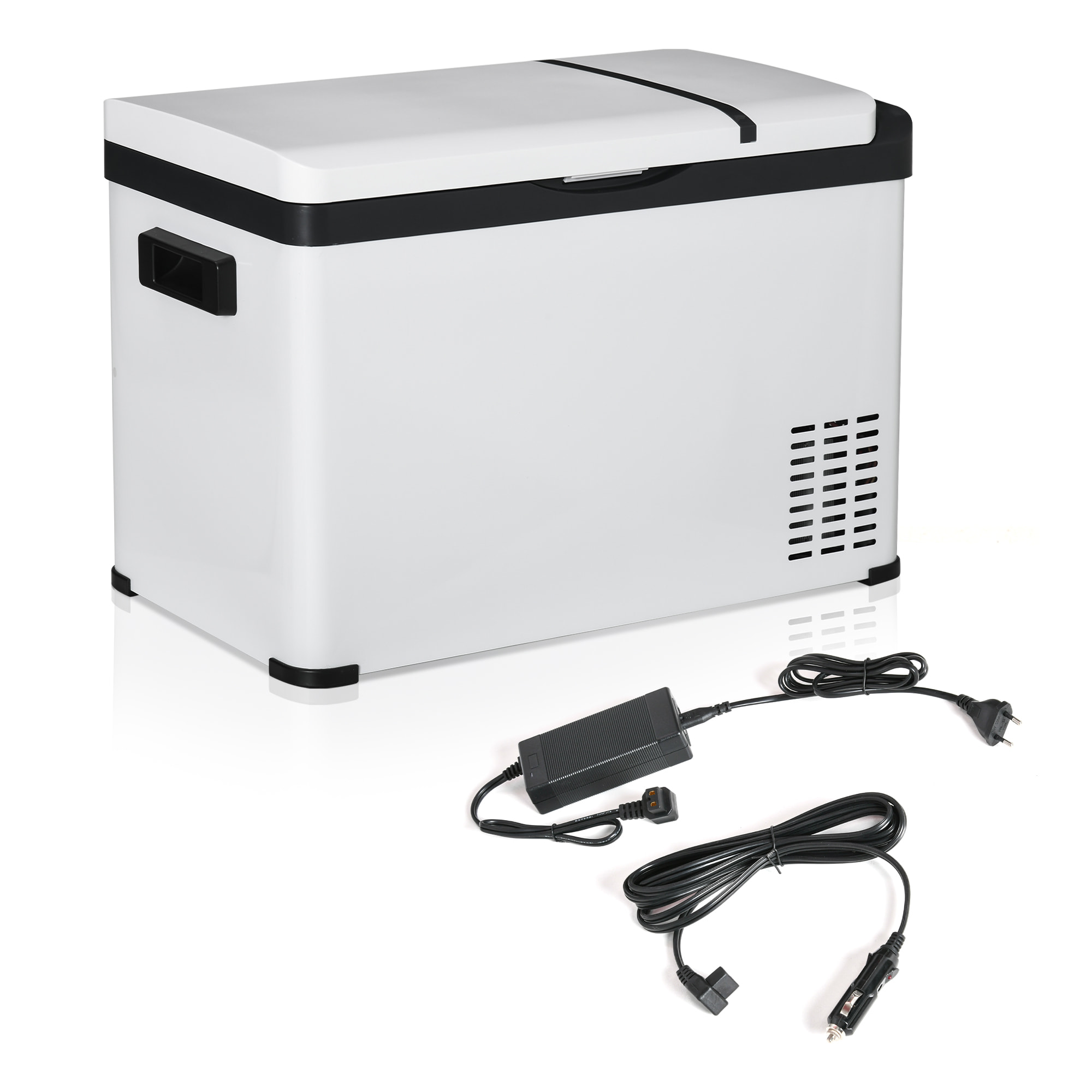 Nevera Portátil Compresor 30L Refrigerador de Coche CC 12V/24V y CA 110-240V hasta -22 ℃ con Pantalla Táctil y Asas para Barco Camión 61x32x40 cm Blanco