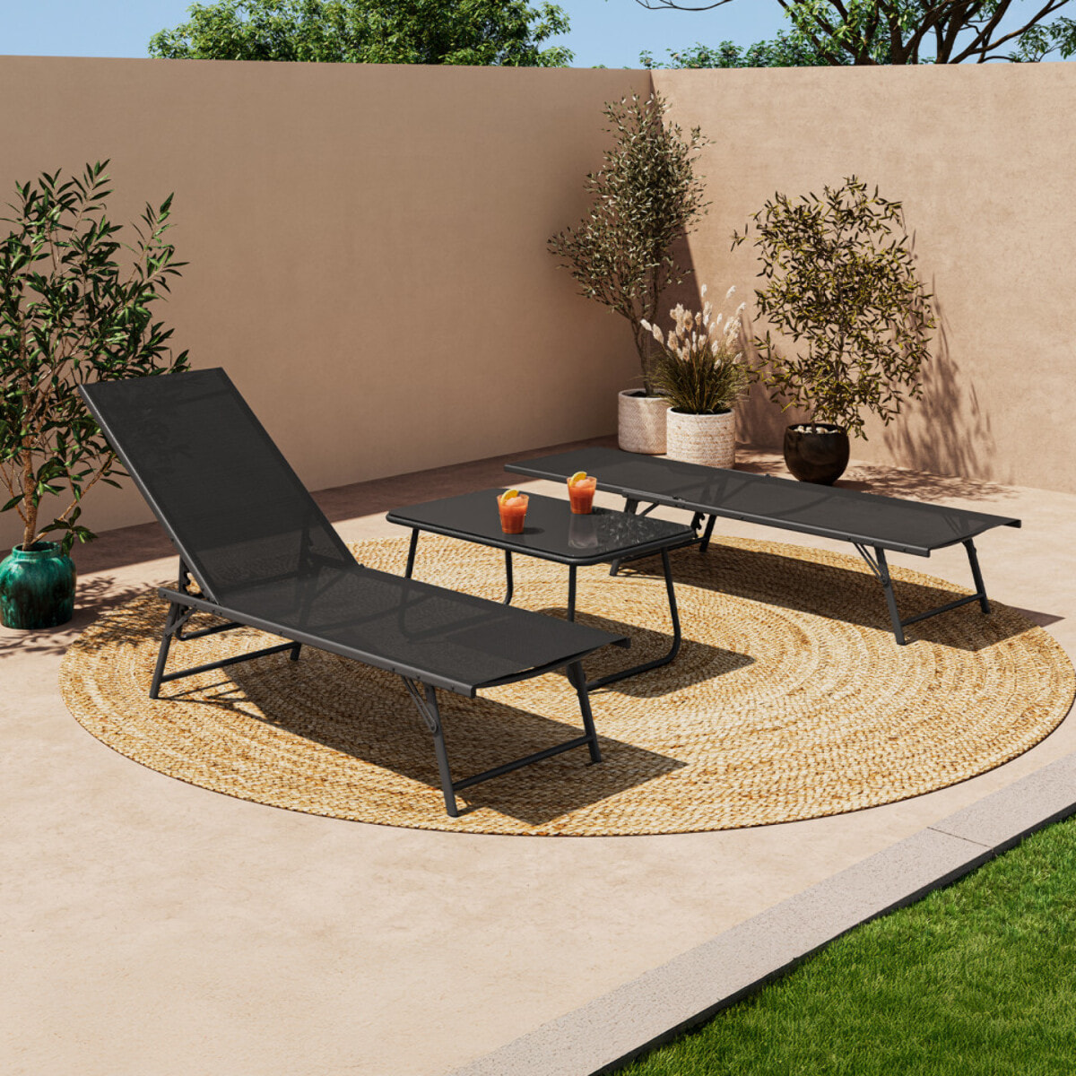 Transats inclinables Malaga 4 positions gris - lot de 2