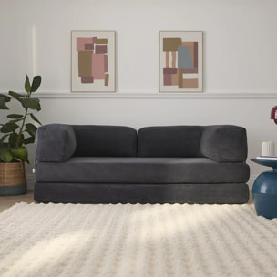 TRENDY - Canapé compressé 3 places modulable en velours côtelé anthracite