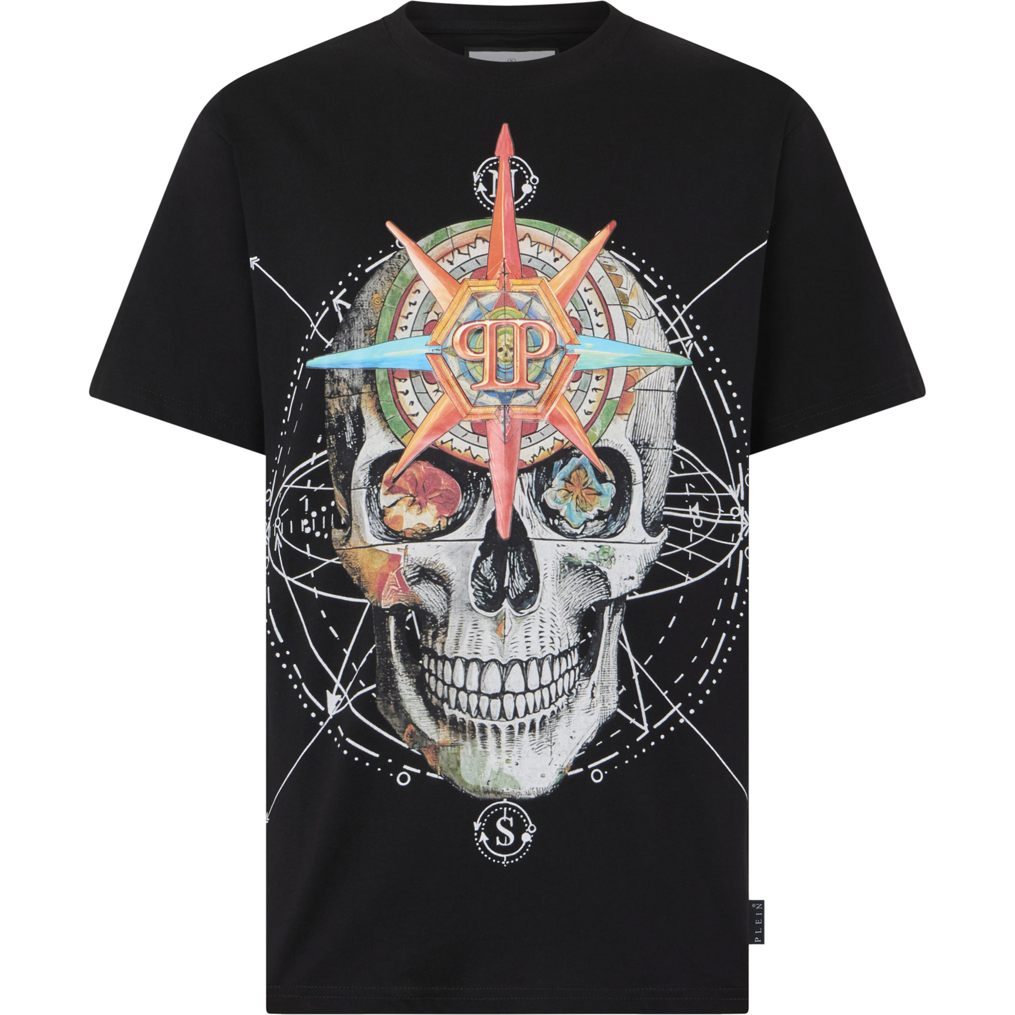 PHILIPP PLEIN Round Neck T-Shirt Wind Rose Skull