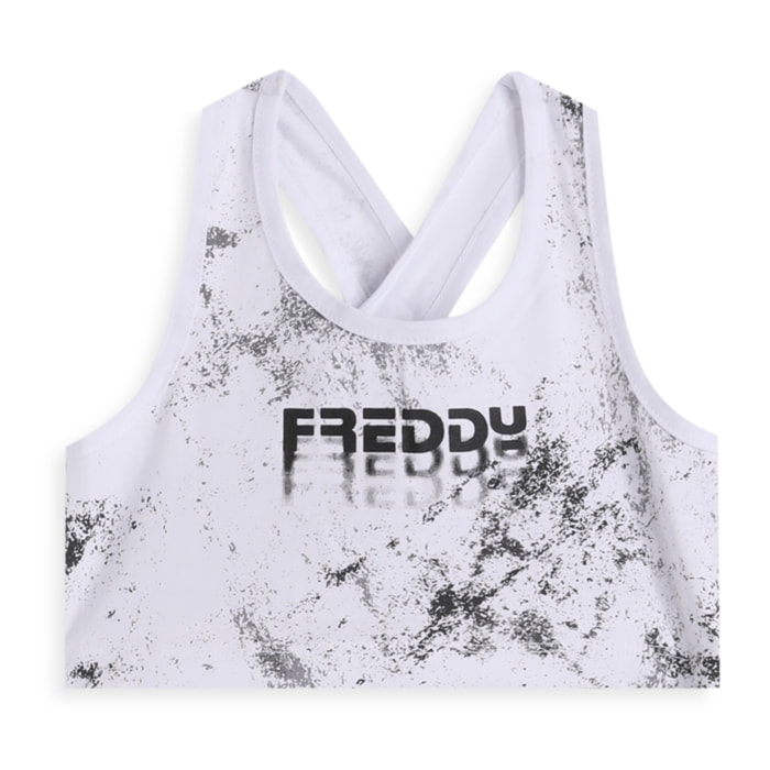 Top bambina effetto spray con incrocio posteriore