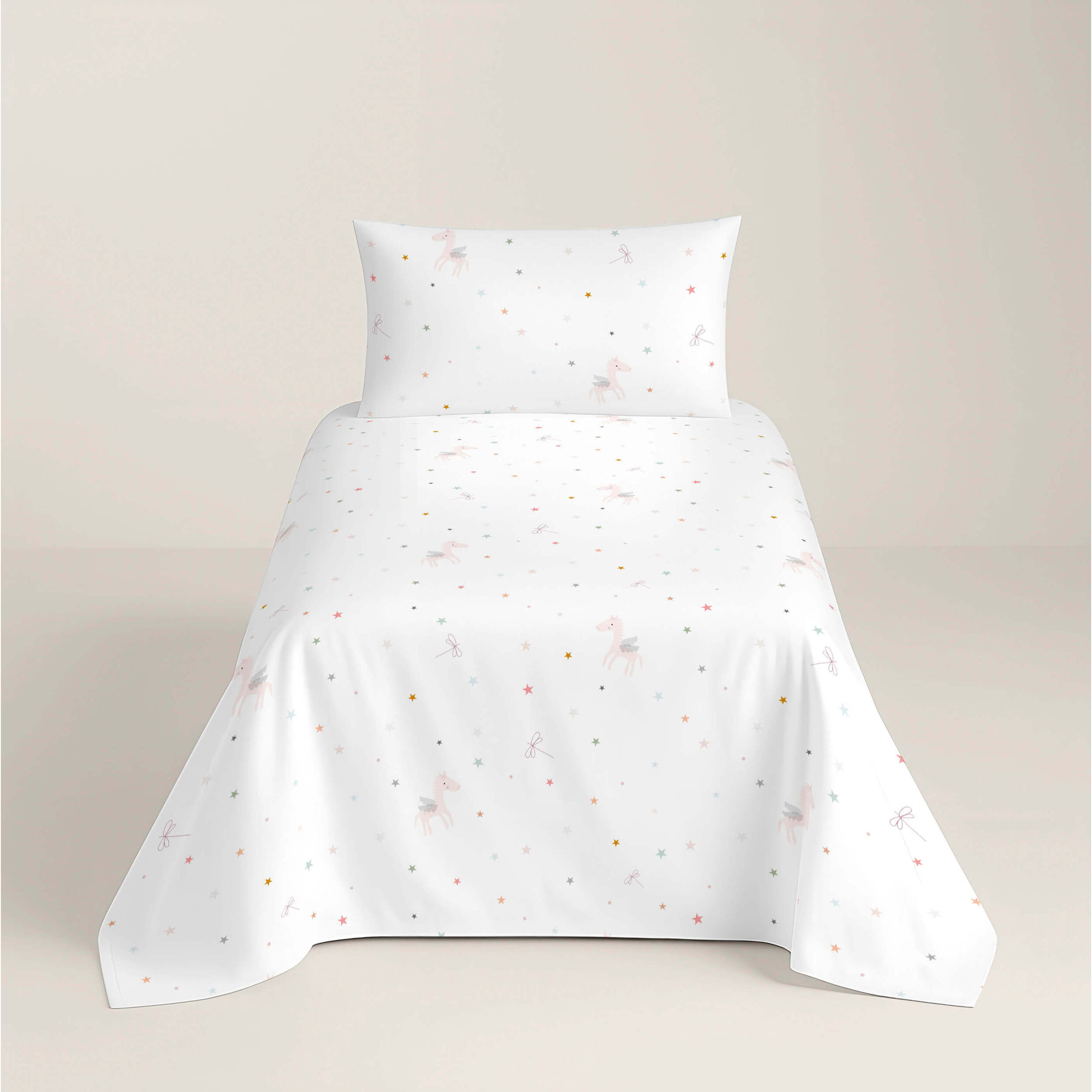 Juego de Sábanas Estampadas - Infantil - Incluye 1 Funda de Almohada - 100% Algodón - Pegaso Mágico Reverso