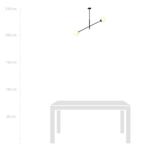 Lampada a sospensione LINEAR con struttura in acciaio nero e sfere in vetro