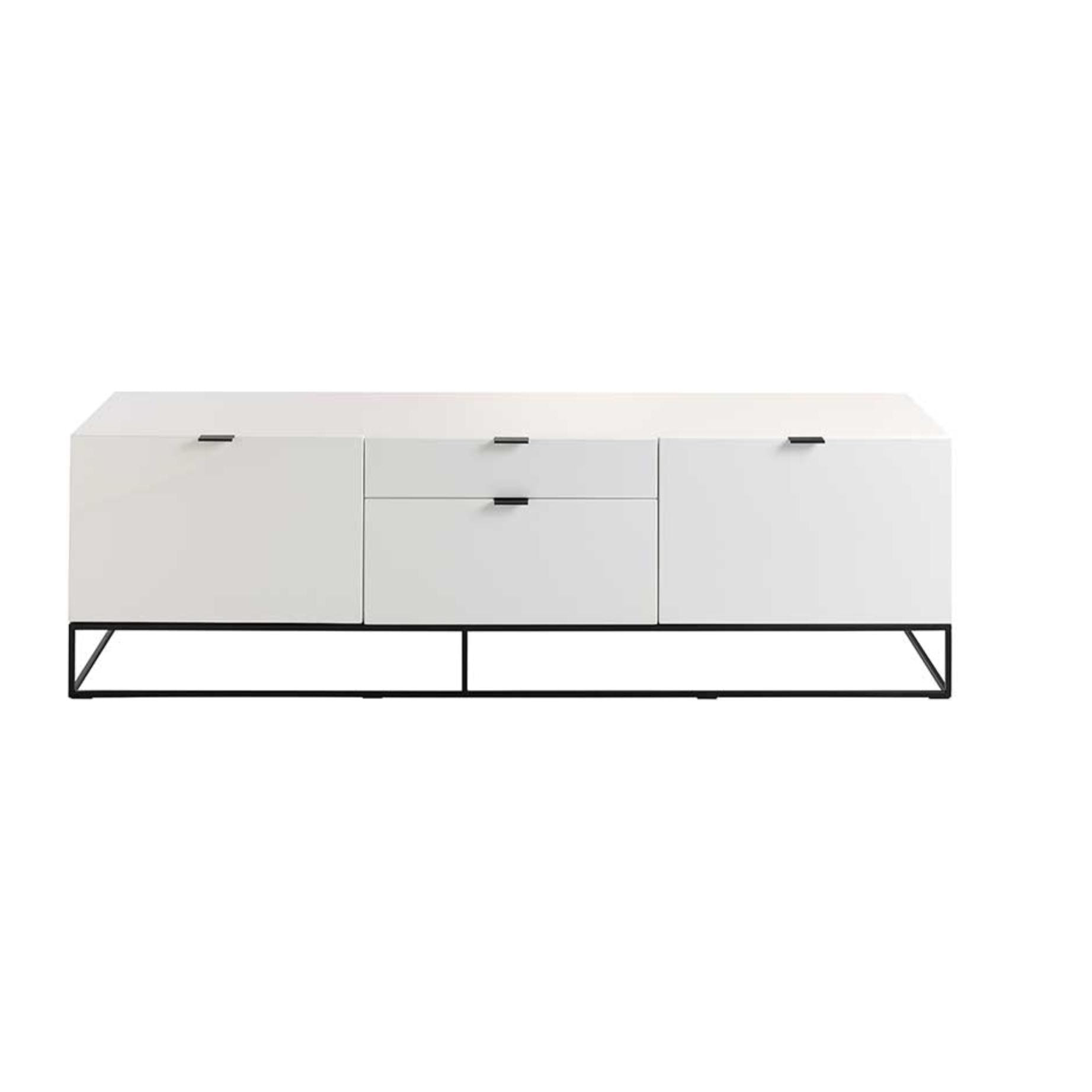 Mueble TV OMAN - 2 puertas 2 cajones - blanco y negro - 180x45x53cm