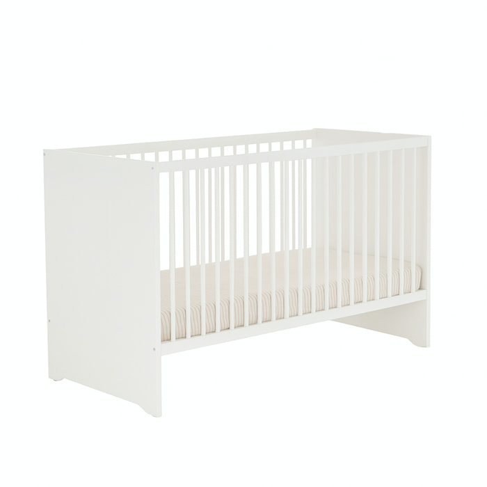 Lit bébé 120x60 avec têtes de lit panneaux laquées blanc et sommier réglable