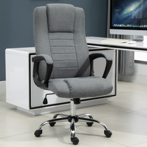 HOMCOM Fauteuil de bureau à roulettes chaise manager ergonomique pivotante hauteur réglable lin gris foncé