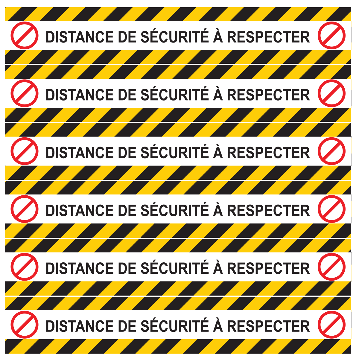 Sticker Sol avec laminat de Protection en Plastique Anti-dérapant | Stickers adhésif Sol - SOL 6 BANDES COVID-19 DISTANCE DE SÉCURITÉ À RESPECTER - 1 sticker