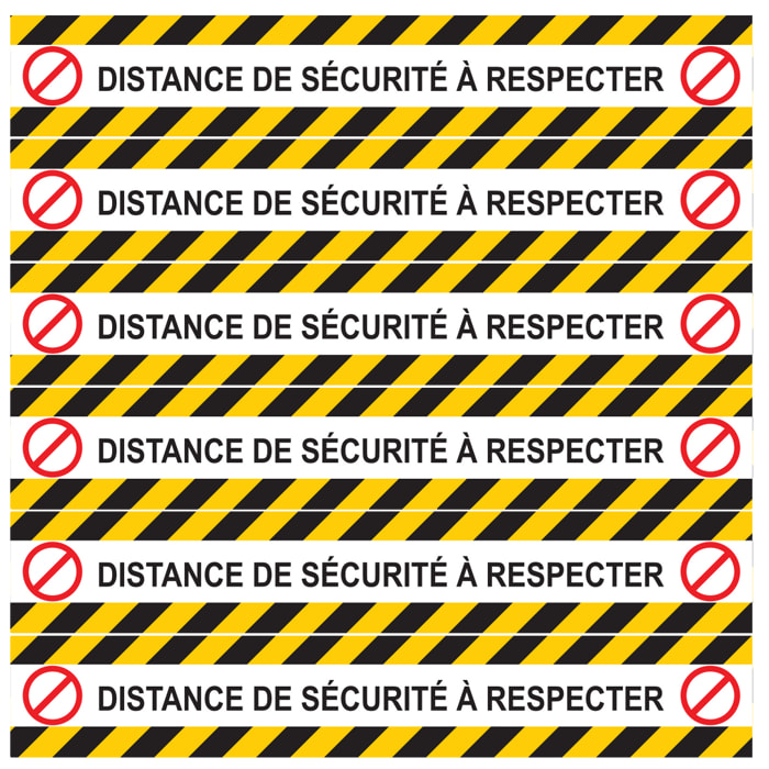 Sticker Sol avec laminat de Protection en Plastique Anti-dérapant | Stickers adhésif Sol - SOL 6 BANDES COVID-19 DISTANCE DE SÉCURITÉ À RESPECTER - 1 sticker