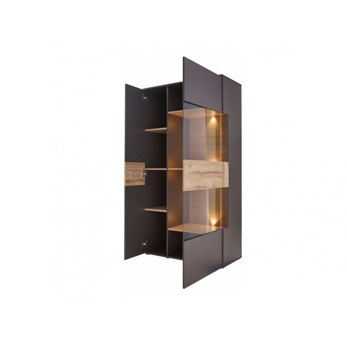 Vitrine 2 portes gris & chêne naturel - TONY