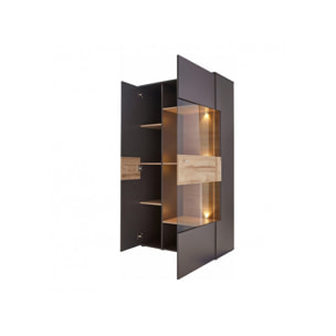 Vitrine 2 portes gris & chêne naturel - TONY