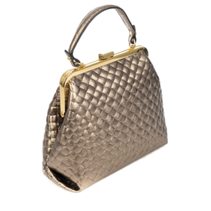 Arienzo bolso de mano mujer. Piel auténtica Gamuza con grabado entrelazado y lacada brillante.