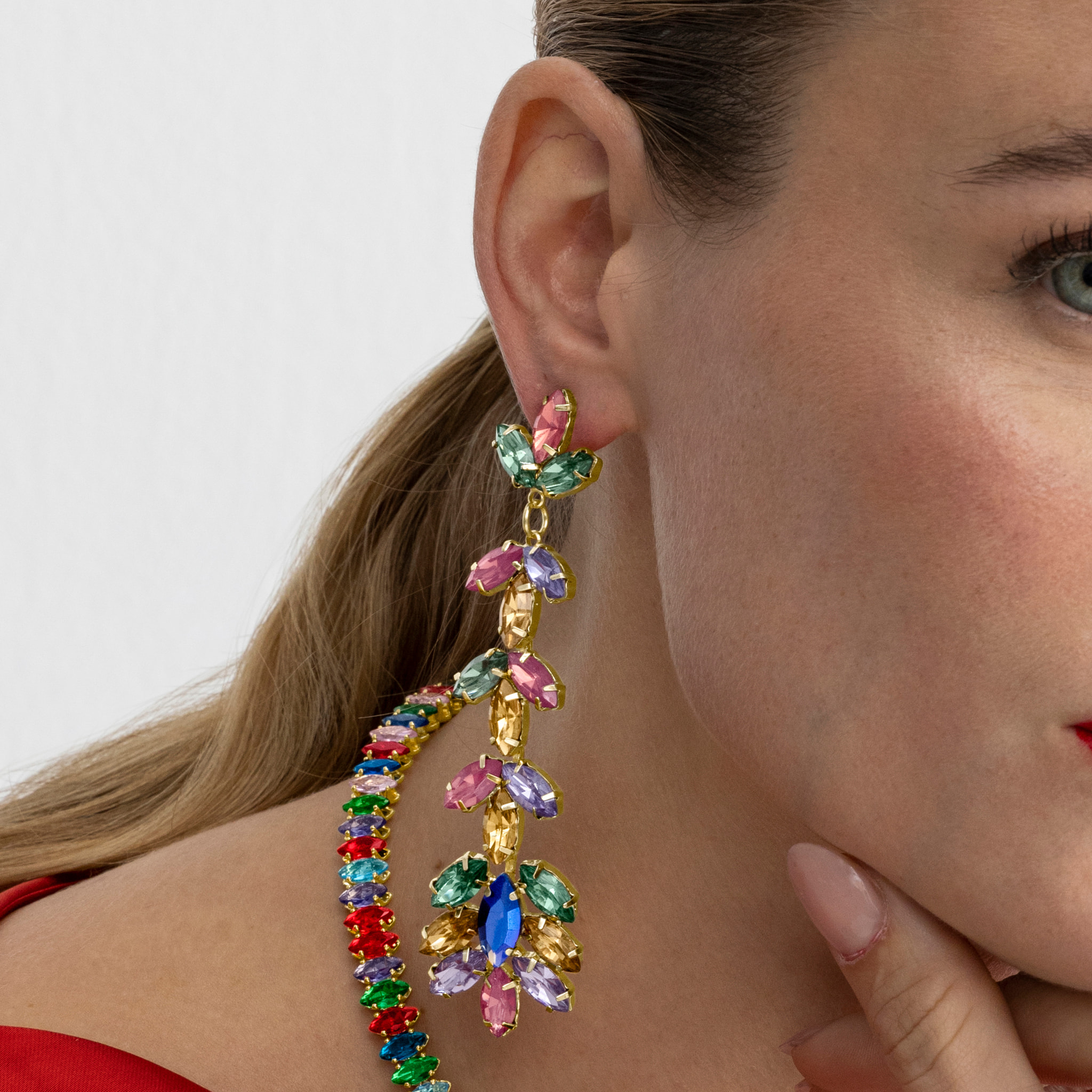 Pendientes con Cristal Multicolor acabado oro 18k