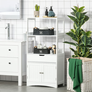 kleankin Armario de Baño con 3 Estantes Cajón y 2 Puertas Mueble de Almacenamiento de Suelo Moderno para Cocina Dormitorio Salón 60x33x122,5 cm Blanco