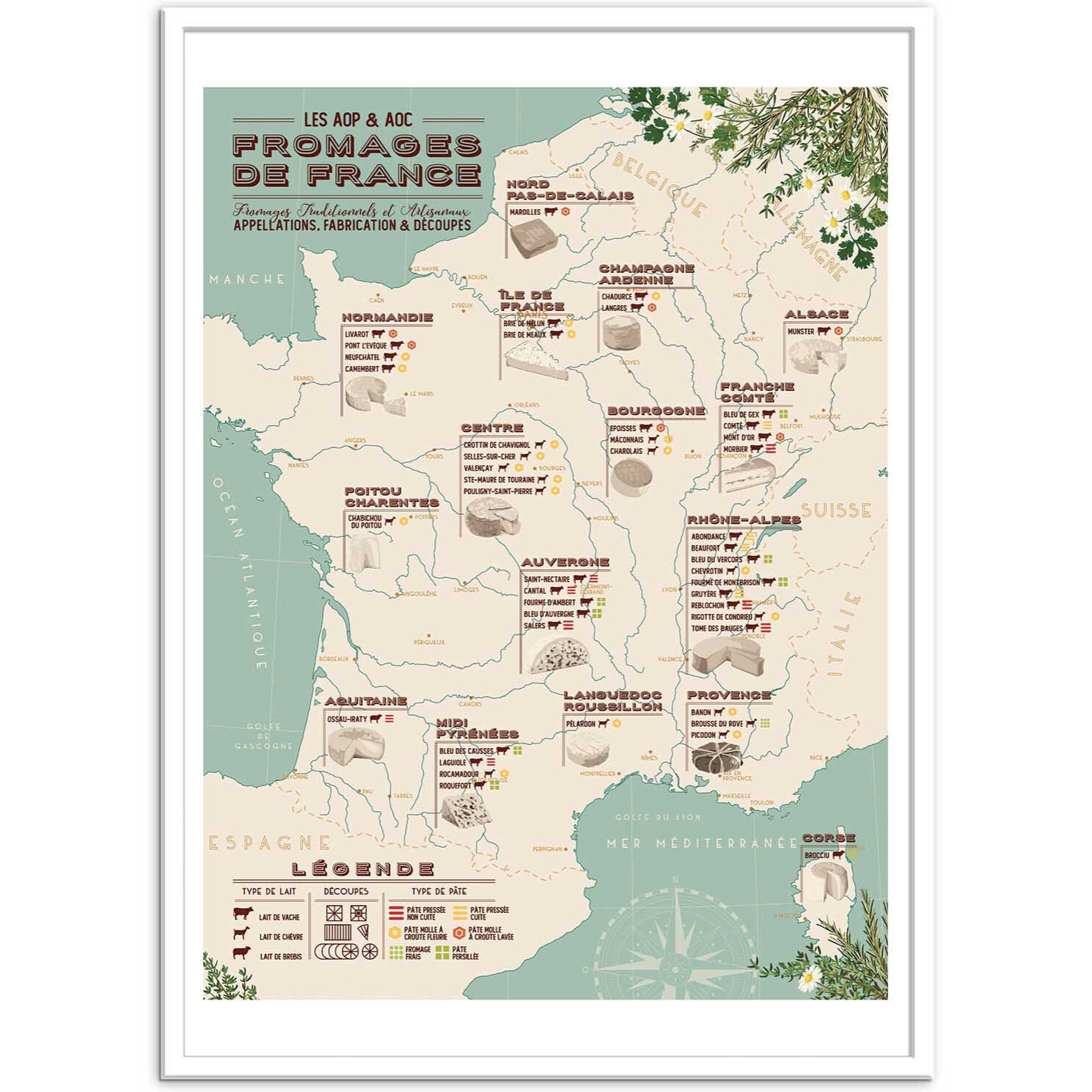 Affiche - Carte des fromages de France - Frog Posters