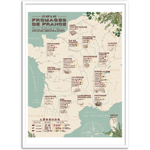 Affiche - Carte des fromages de France - Frog Posters