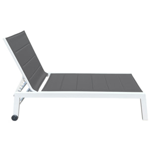 Set bain de soleil et table d'appoint BARBADOS en textilène gris - aluminium blanc
