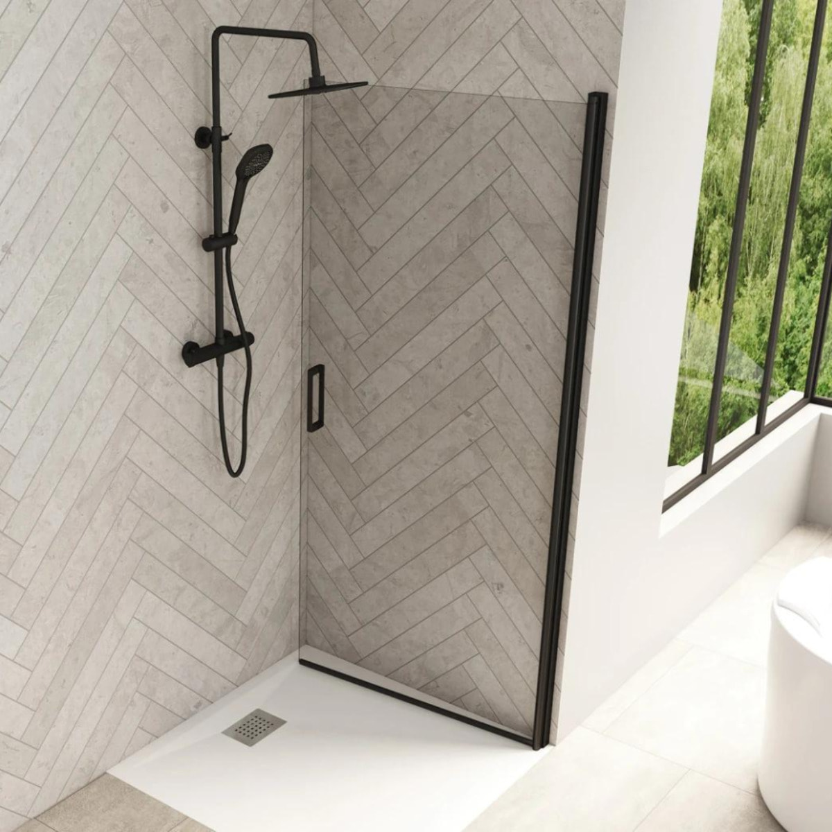 Paroi de douche 80cm KINEDO Smart Design porte pivotante profilé noir verre transparent