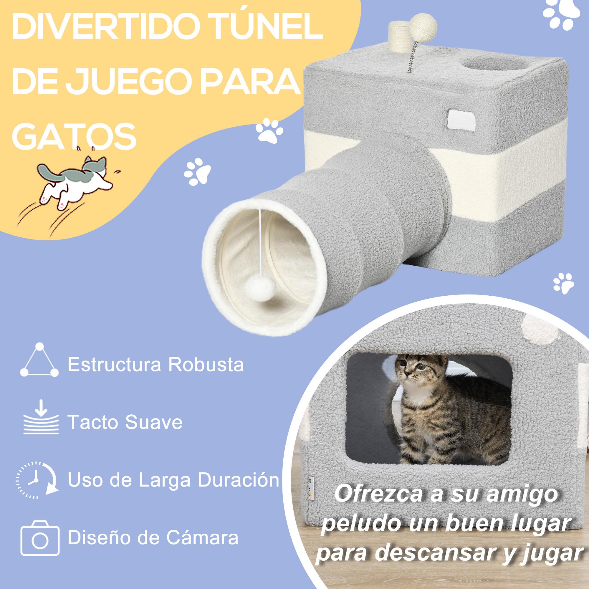 Túnel para Gatos con Cueva Puerta Delantera Poste Sisal Bola Colgante 48x95x58cm