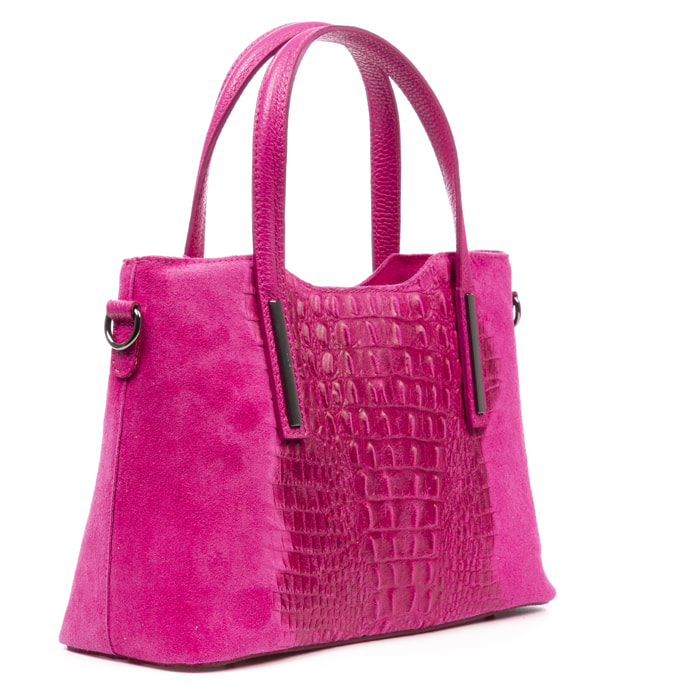 Fiesole borsa tote Donna. Pelle autentica Camoscio Inciso Coccodrillo.