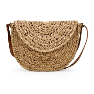 Bolso bandolera de rafia marón con solapa