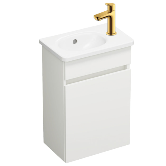Pack meuble suspendu lave-mains Joline blanc mat + Robinet lave-mains eau froide Duravit Wave Doré poli