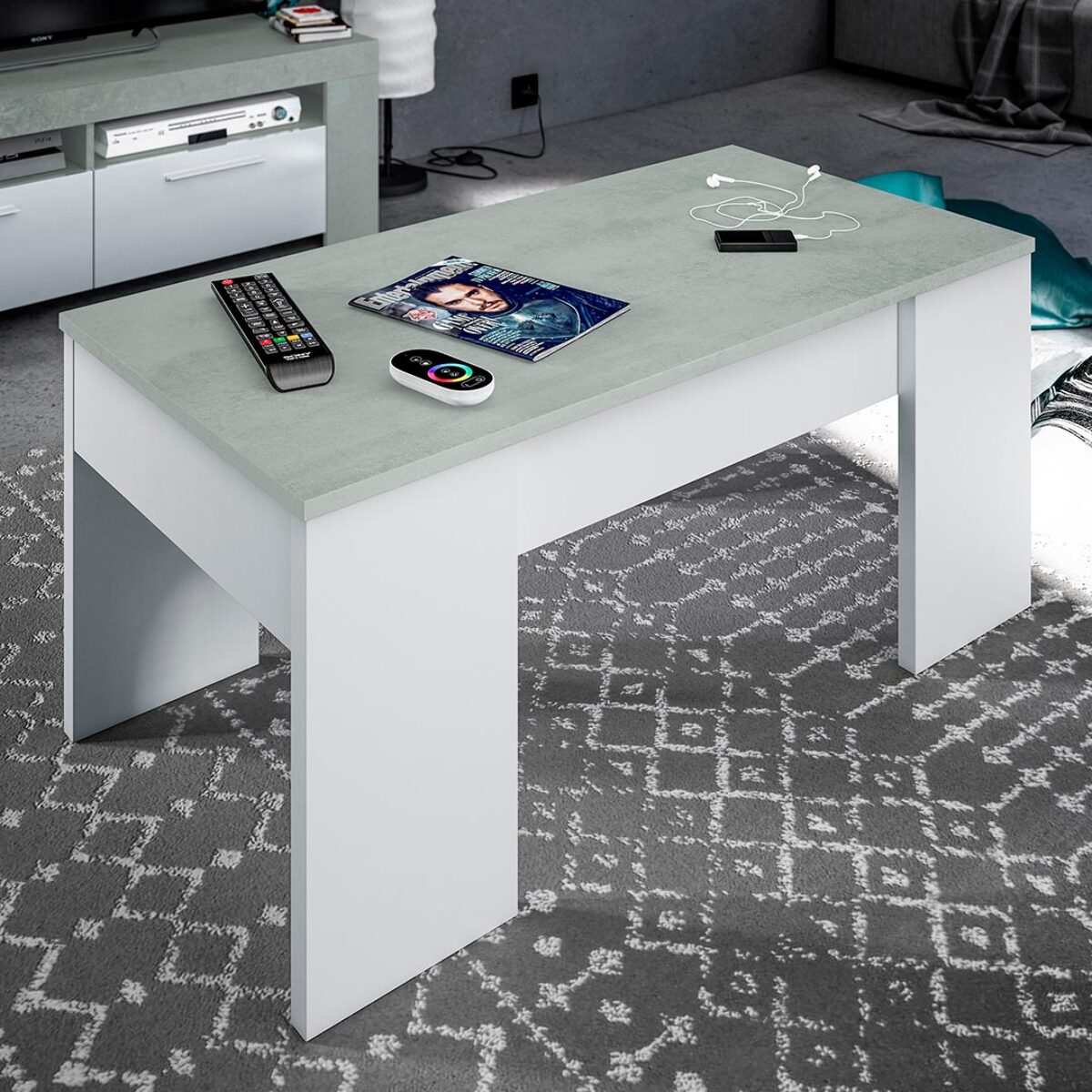 Mesa Centro Elevable 45x100x50cm Cemento/ Blanco Artik