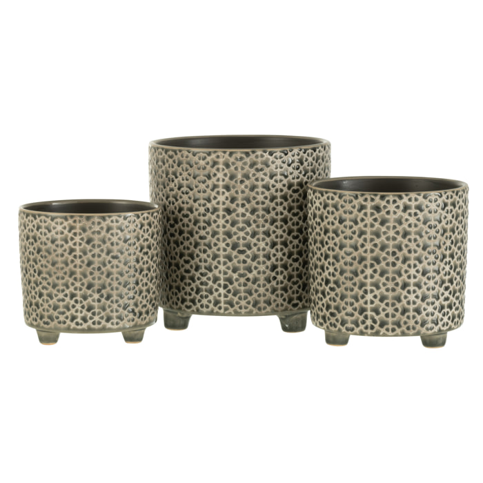 J-Line cache-pot Fleur - céramique - gris/bleu - Ø 16.5 cm