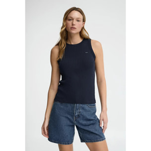 Canotta blu marino a costine con logo Polo Club