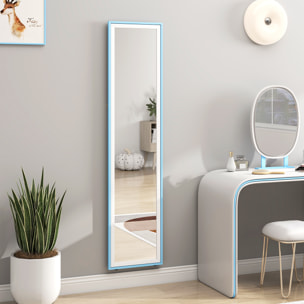 Espejo de Pie Cuerpo Entero 157x37 cm, Espejo Grande de Pared con Marco Bicolor, de Pie, Inclinado o Colgante, para Salón, Dormitorio, Pasillo, Entrada, Blanco y Azul