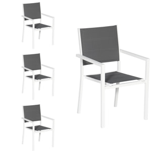 Lot de 4 chaises rembourrées en aluminium blanc - textilène gris