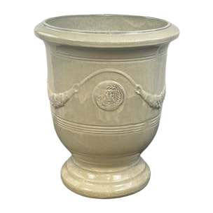 Richelieu 46x53cm, pot grande taille d'extérieur fait main en terre cuite émaillée, résistant au gel, crème