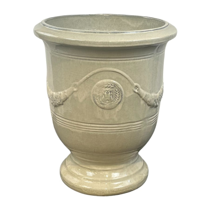 Richelieu 46x53cm, pot grande taille d'extérieur fait main en terre cuite émaillée, résistant au gel, crème