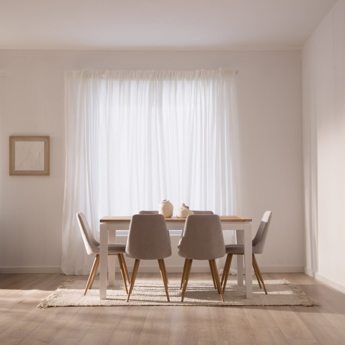 Table à manger extensible Vilna -bois massif de mindi et placage d'acacia-couleur blanc bergen/naturel 150 x 78 x 90 cm