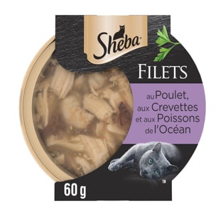 SHEBA 36 Filets Les Effilés chat adulte Poulet+Poulet Thon+Poulet Crevettes 60g