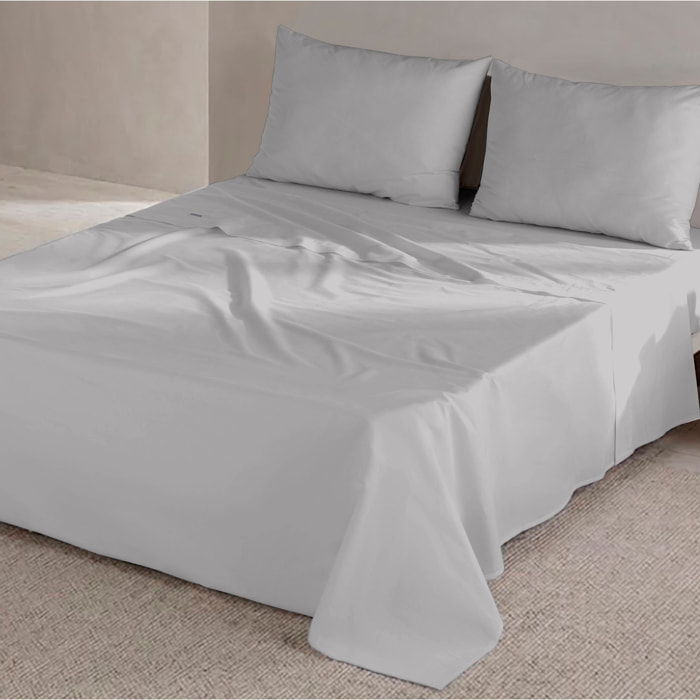 Juego de Sábanas Lisas - 100% Microfibra - Incluye 1 o 2 Fundas de Almohada + 1 Sábana Bajera - Gris Claro