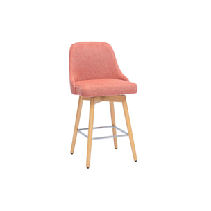 Tabourets de bar scandinaves pivotants 360° en tissu effet velours texturé terracotta et bois hêtre massif H65 cm (lot de 2) HASTA