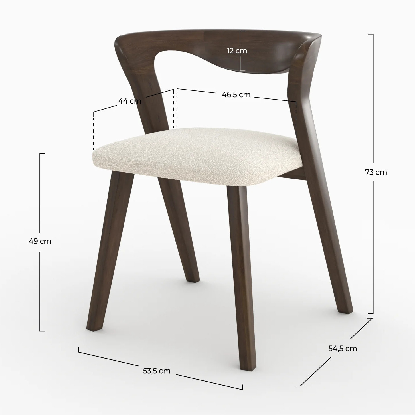 Chaise en bois d'hévéa foncé et tissu bouclé crème - Vega