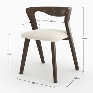 Chaise en bois d'hévéa foncé et tissu bouclé crème - Vega