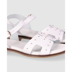 Sandalias de Piel - Blanco - Tacón: Bajo